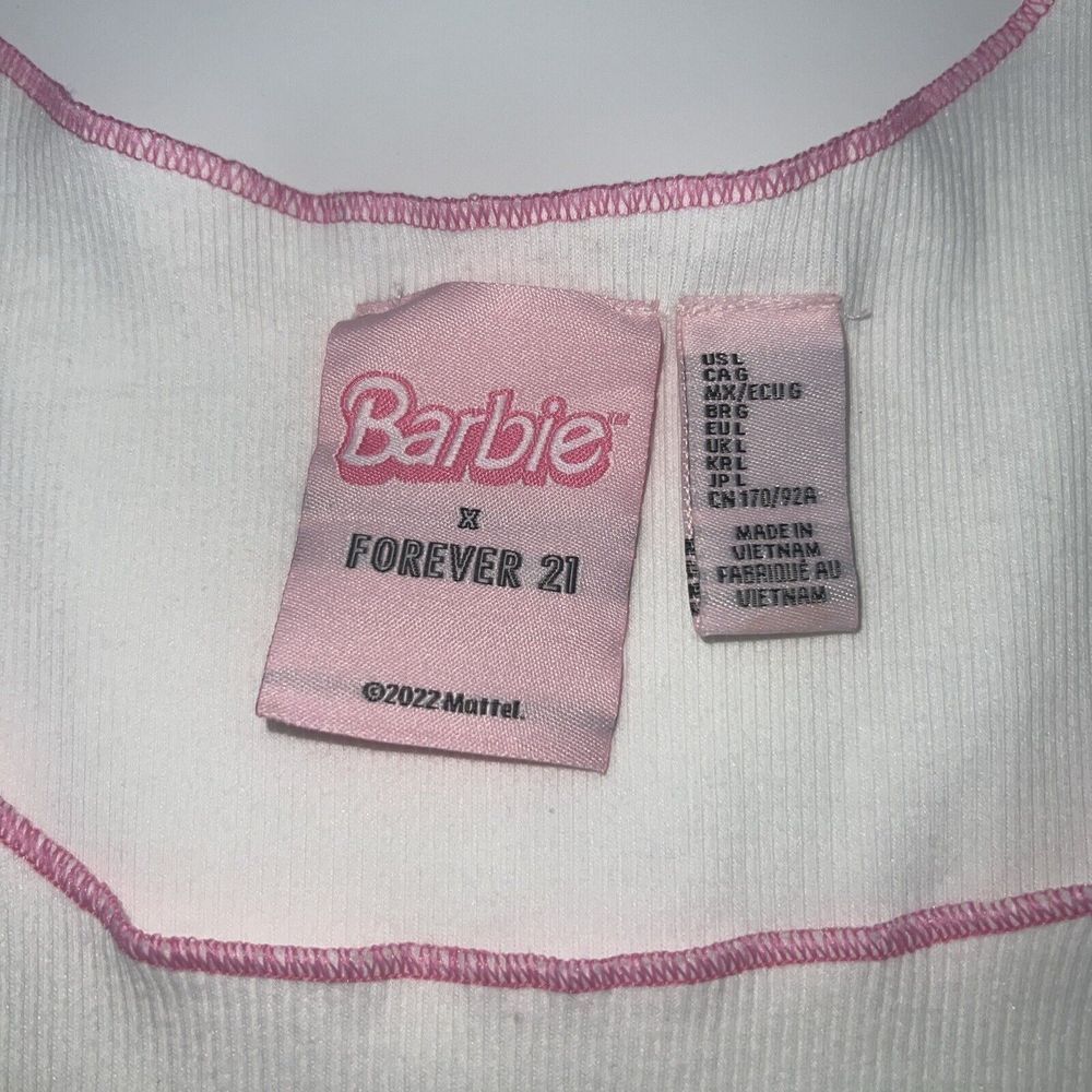 Barbie X Forever 21 White Malibu Print Ribbed Tank Top L With Keycha 80's Party - Picture 4 of 4